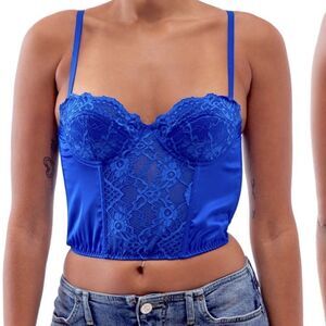 NEW Urban Outfitters BDG Lace and Satin Corset Crop Top medium NWOT royal blue